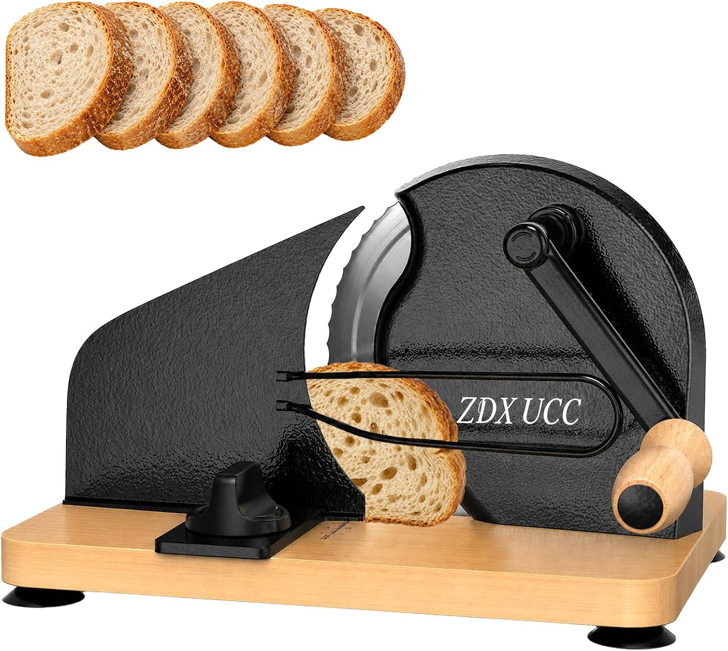 Upgrade Manual Bread Slicer for Homemade Bread, Sourdough Bread Slicer Knive Cutter with Hand Crank, Metal Guide Rail, Non-Slip Suction Base & Sharp Blade for Consistent Even Slices (Black)