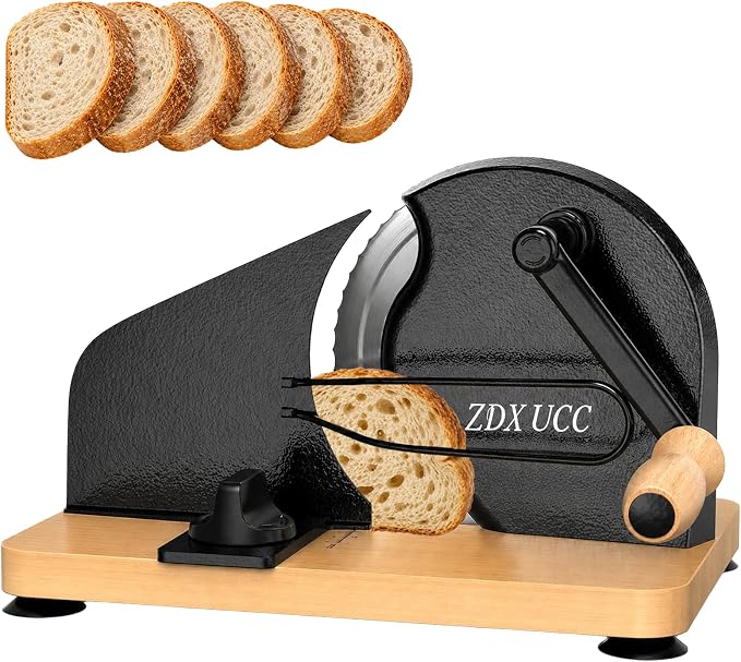 Upgrade Manual Bread Slicer for Homemade Bread, Sourdough Bread Slicer Knive Cutter with Hand Crank, Metal Guide Rail, Non-Slip Suction Base & Sharp Blade for Consistent Even Slices (Black)