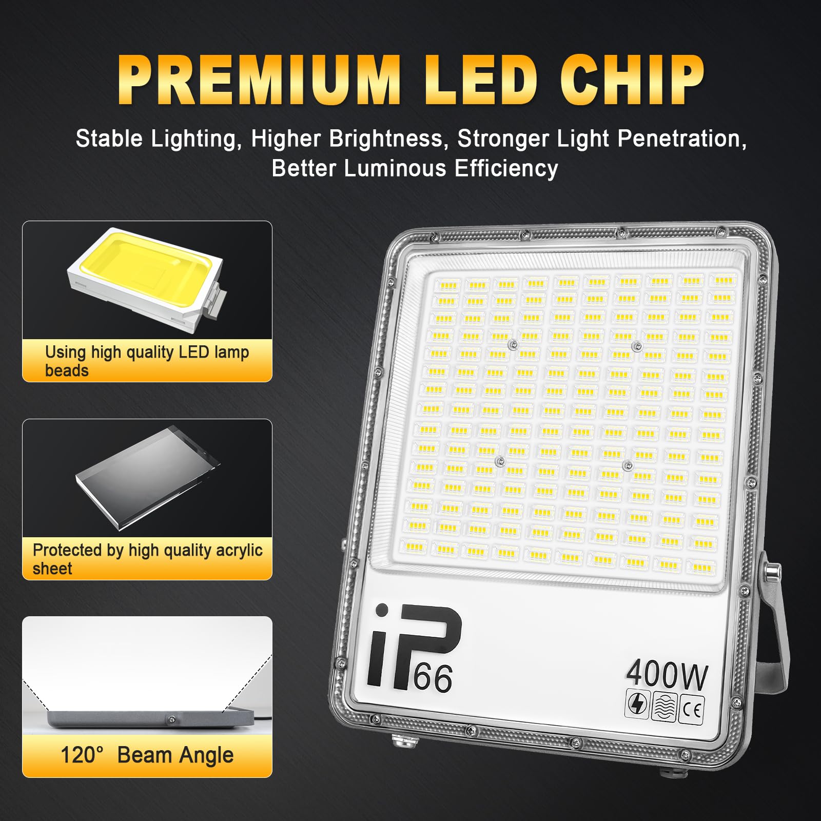 RIGIDON 1x 500W led strahler außen mit stecker, 50000lm außenstrahler, IP66 | wasserdicht, 1,5 meter kabel, 6000K kaltweiß, led fluter scheinwerfer flutlicht, für garten innenhöfe garage terrassen hof