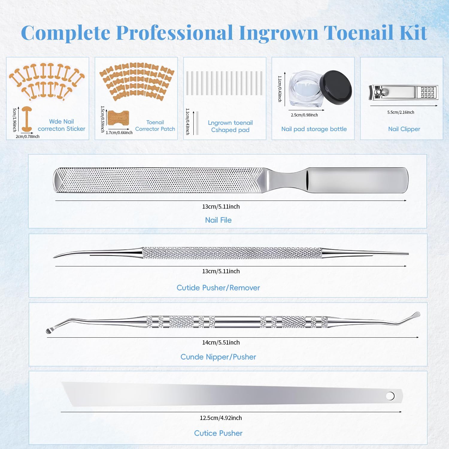 Ingrown Toenail Pedicure Tool Kit, Nail Care, Professional Pedicure Tools Set for Toenail Care, Stainless Steel Clippers, Lifter, File & Nail Cleaner, Painless File and Lifter Pedicure Tools