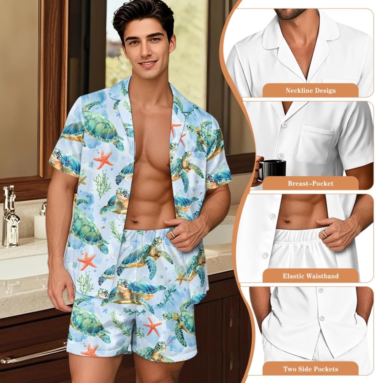 His and Hers Matching Pajamas Set Short Sleeve Button Down Up Loungewear Pjs Set for Couples