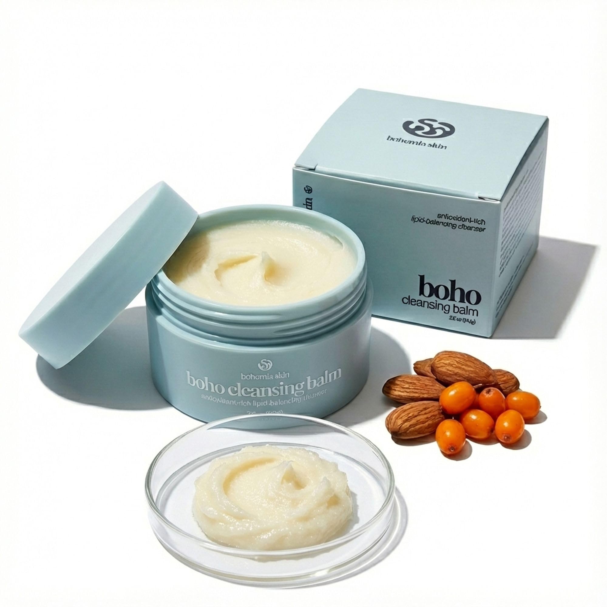 BOHO Skin Cleansing Balm - Hydrating & Moisturizing Facial Cleanser & Makeup Remover Balm for All Skin Types - Natural Deep Pore Cleanser with Vitamin E & Botanical Extracts (2oz)