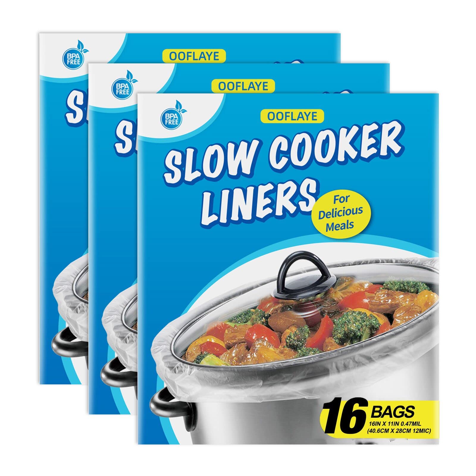 OOFLAYE 48 Bags Slow Cooker Liners, Disposable, Plastic, White, Self Seal, BPA Free, 21 inches x 13 inches, 3 quarts (48)