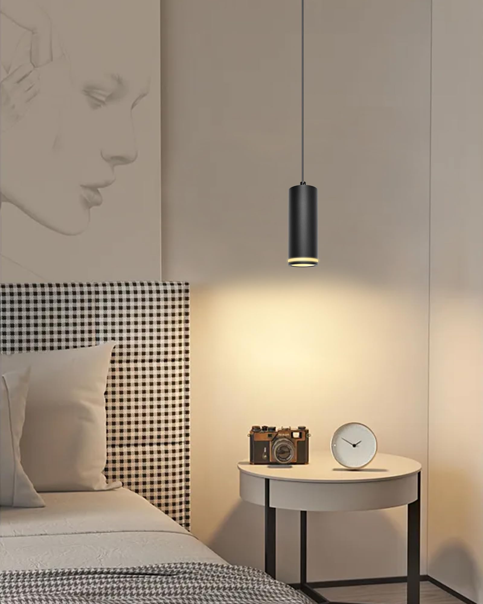 Lampadario a Sospensione Moderno 15cm, Lampada a Sospensione con Portalampada GU10, Lampadario Cilindrico Nero, Lampadari Regolabile in Altezza per Soggiorno, Camera da letto, Cucina, 2 Pezzi