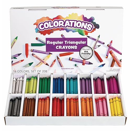 Colorations Paquete de crayones triangulares de tamaño regular, 16 colores, 13 de cada uno, juego de 208, fáciles de sostener y agarrar, crayones