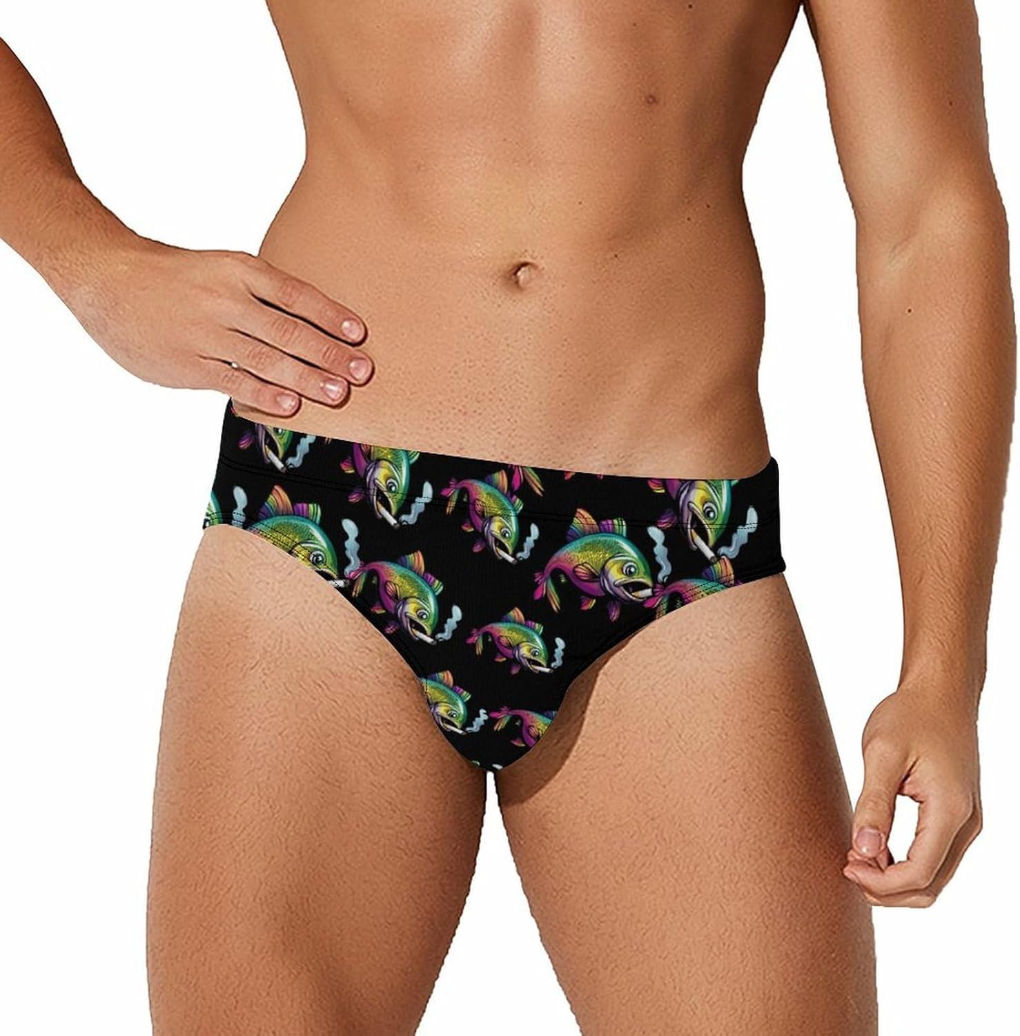 Trout Fish Smoking Prints Men's Swimsuit Brief Sexy Bikini Briefs Retro Printed Swimwear Quick Dry Swimming Trunks 3X-Large
