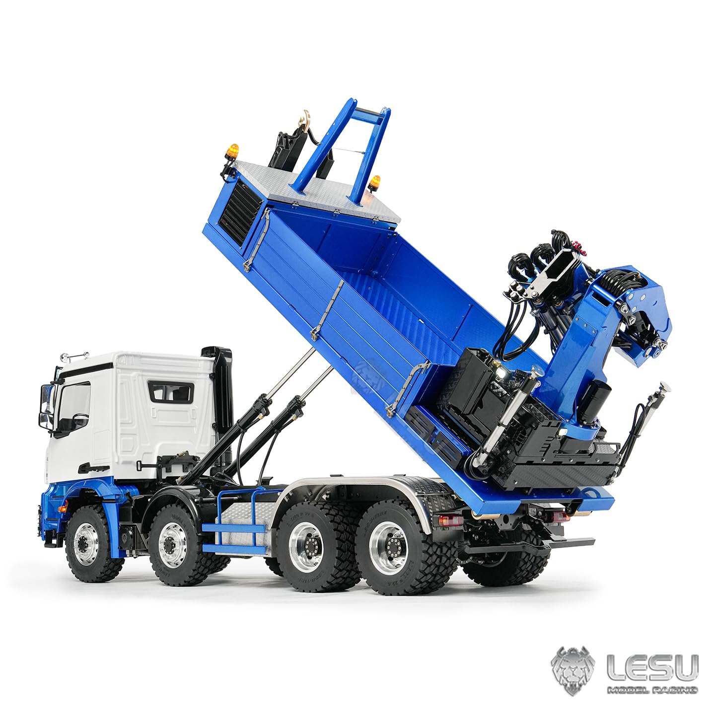 TOUCAN RC HOBBY LESU - Gru idraulica a 2 marce 1/14 RC Roll-On Off Dumper, modello in metallo, telaio 8 x 8, ribaltabile elettrico 2 + 7 CH valvola di bloccaggio