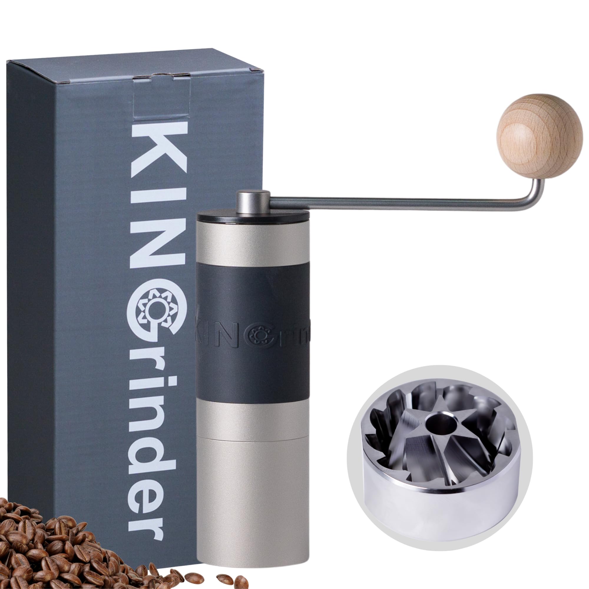 【Silver】KINGrinder K1 Manual Coffee Grinder Straight Handle Stainless Steel Grinder | Compatible with grind settings for methods like pour-over and espresso