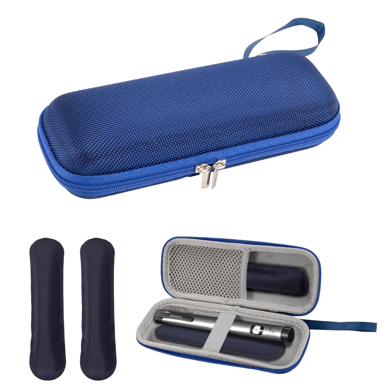 Insuline koeltas met 2 koelaccu's, diabetici-tas voor diabeticibenodigdheden, veilig en koud, medicamenteuze diabetische koeler voor op reis, geïsoleerde tas voor insuline en spuitpen, Donkerblauw