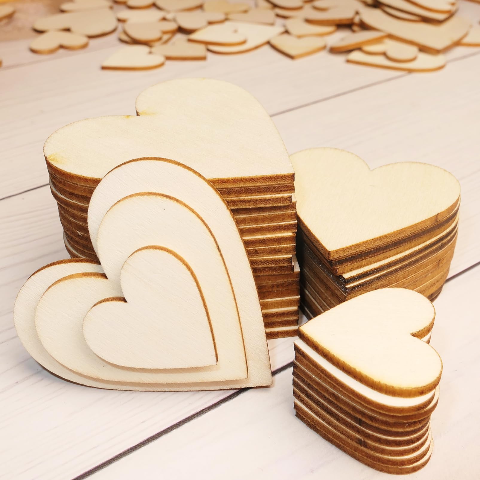 300 Pack Rustic Mini Wooden Heart Shaped Slices Art Craft With Love Pattern For Wedding Party