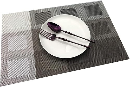 Miniatura 5 de Gugrida Juego de 6 manteles individuales para mesa de comedor, manteles de vinilo tejido de PVC de lujo, lavables y aislantes de calor para cocina