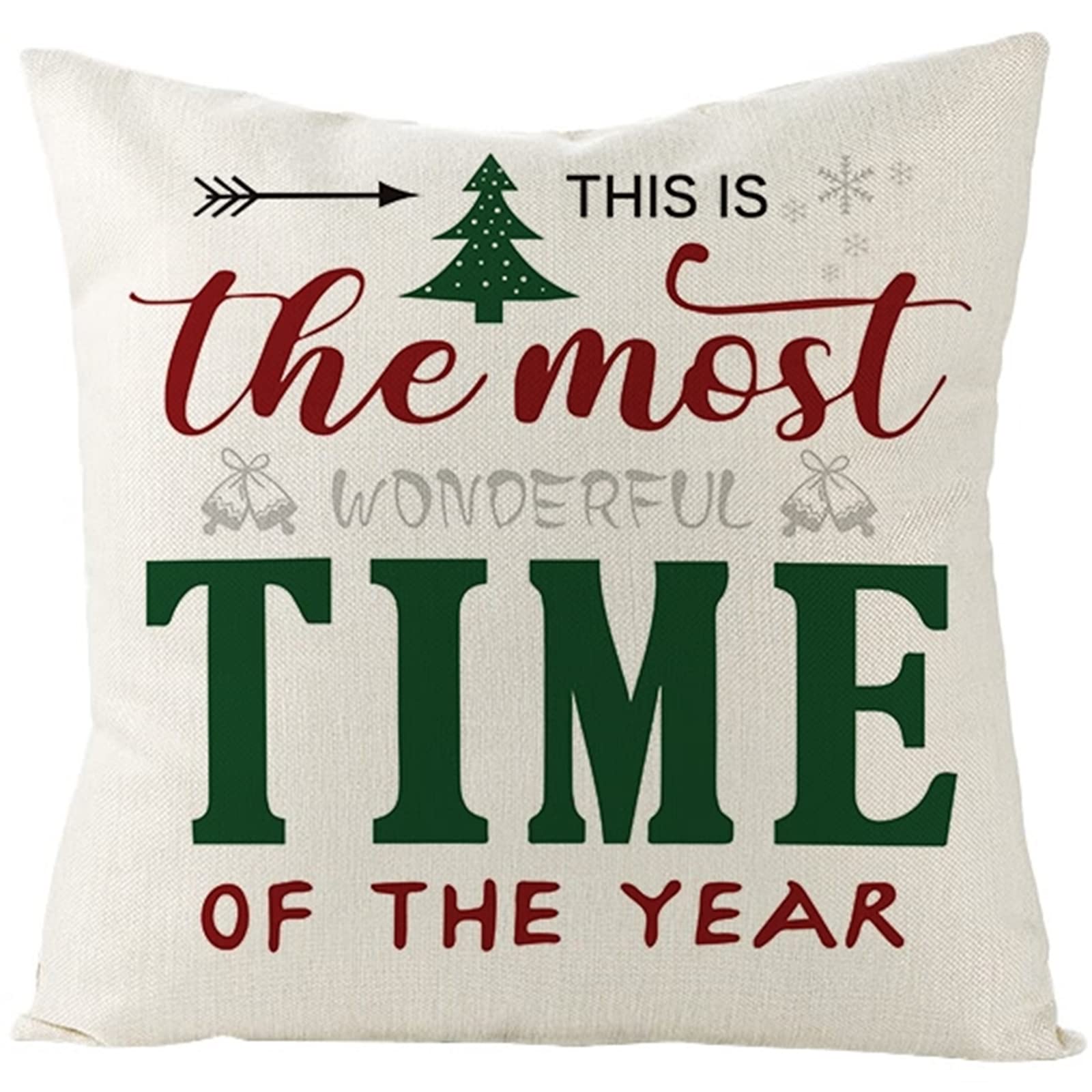 AMDXD Linen Pillow Case 50 x 50 cm Red Green White Christmas Tree