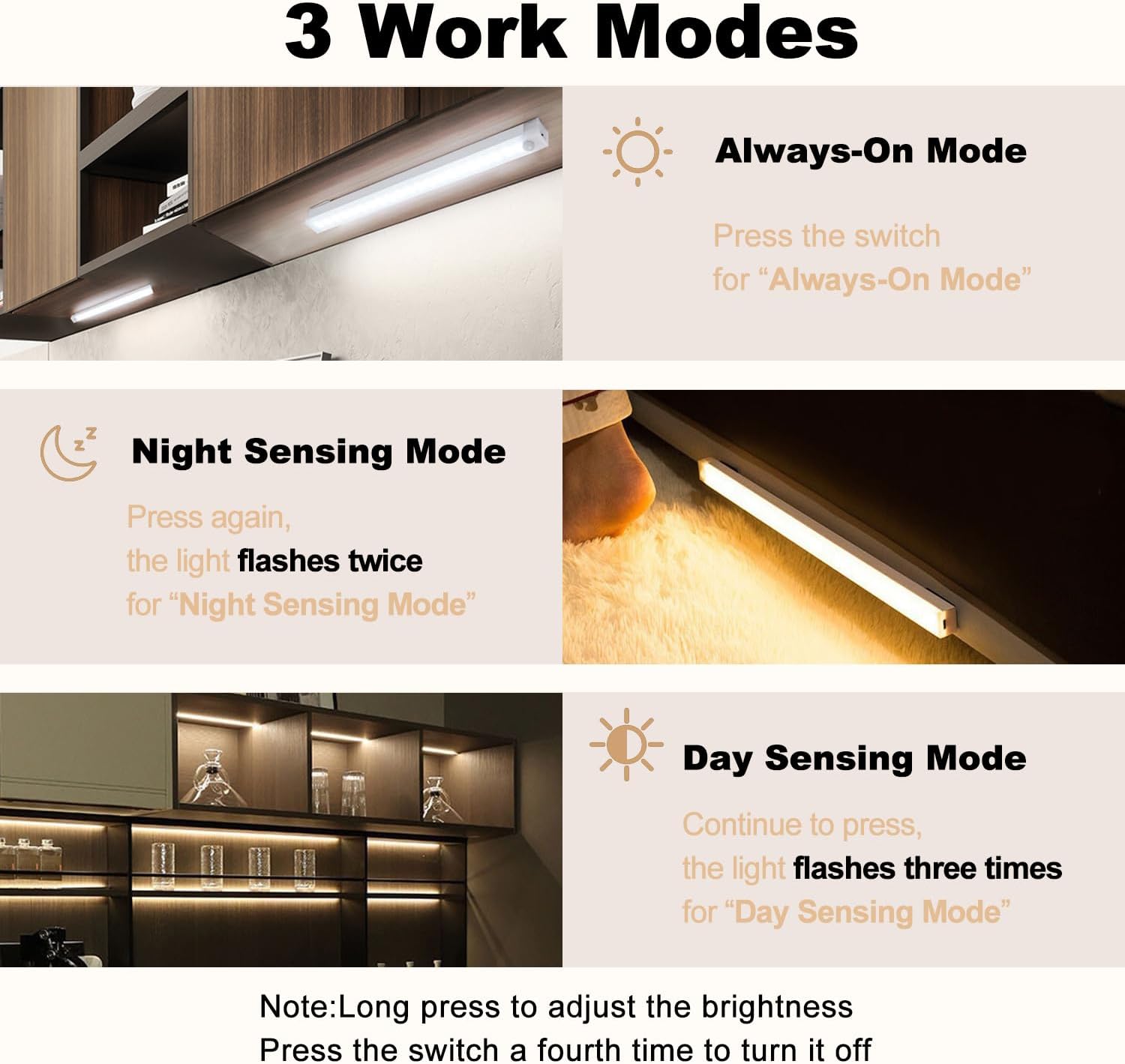 6 Pack Motion Sensor Under Cabinet Light, Magnetic Rechargeable 2 Color Under Counter Light, 8 Inch LED Closet Light for Stair Bedroom Cupboard