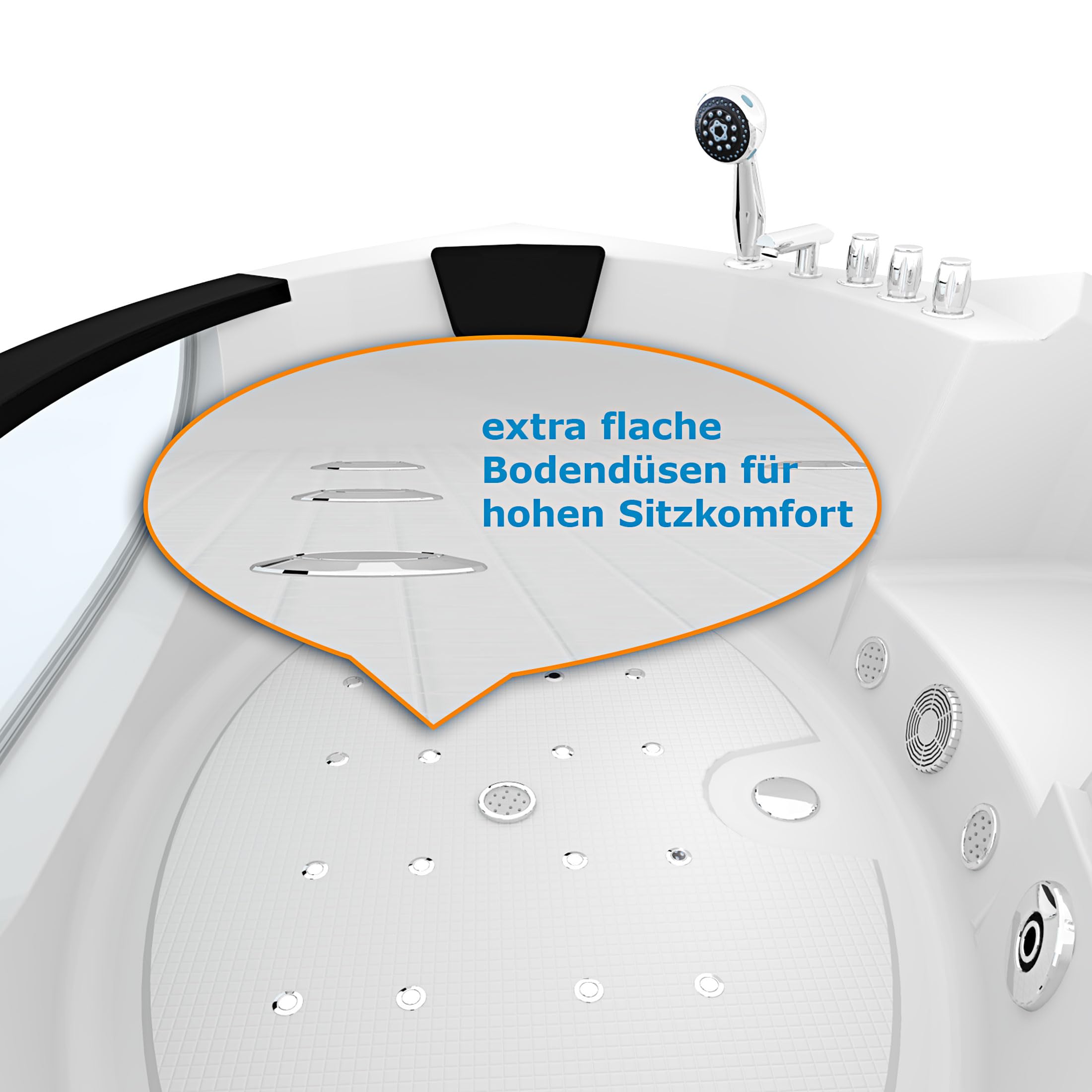AcquaVapore Whirlpool Pool Badewanne Eckwanne Wanne W06H-SC 152x152cm aktive Schlauch-Reinigung