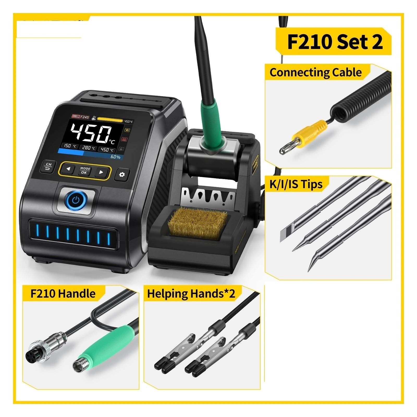 Stacja lutownicza, Stacja lutownicza DWS-200 o mocy 200 W z odzyskiwanym ogrzewaniem i uchwytem lutowniczym C210 C245, stacja do spawania elektronicznego(DWS-200 F210-3 Tips)