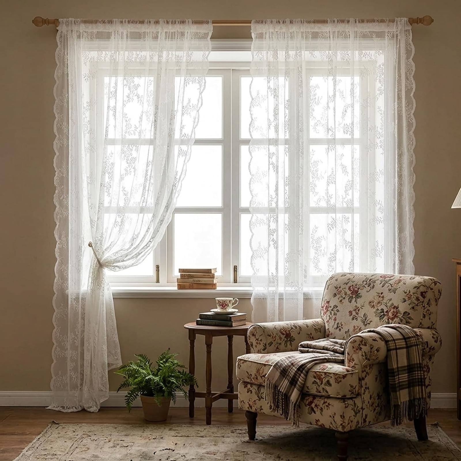 YcsRnn Net Curtains for Windows, French Lace Sheer Panels for Light Control and Privacy, White Net Curtains for Kitchen Bedroom Living Room, Size 75cm by 200cm, 1 Piece