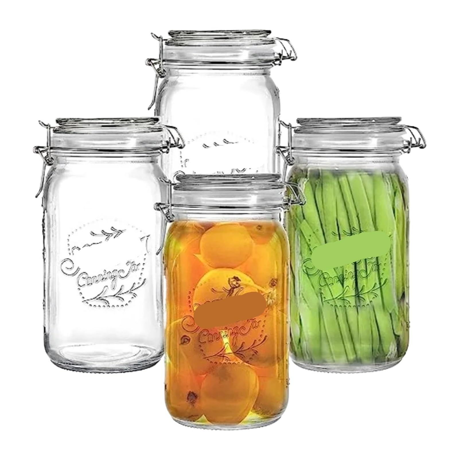ZNJAMN 4 Pack Clear Wide Mouth Glass Mason Jars with Airtight Clamp Lids, Storage Containers Large Kitchen Canisters for Foo for Pickling