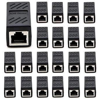 RJ45 Cat5 Couplers, 20 Pack in Line Coupler Cat5 Cat5e Cat6 Cat7 Ethernet Cable 8P8C Extender Adapter Female to Female, Black