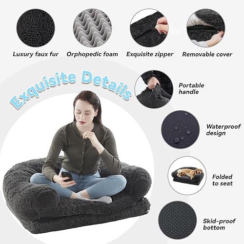 Miniatura 4 de Dokdogs Cama humana plegable 2 en 1 para perros, para personas y adultos, cama para perros grandes de tamaño humano, se adapta a familias de