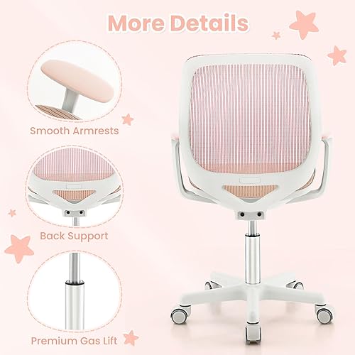 Miniatura 26 de Costzon Silla de escritorio para niños, silla de computadora de estudio de altura ajustable con reposabrazos, ruedas de freno de sentado, silla de