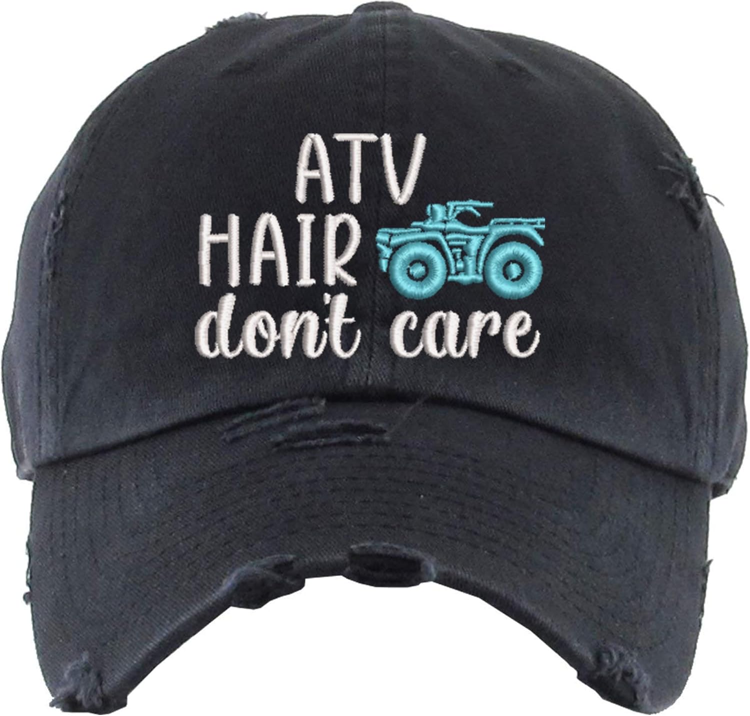 Atv Hair Don't Care Hat | Distressed Baseball Cap or Ponytail Hat | 4 Wheeler Accessories & Apparel | Utv