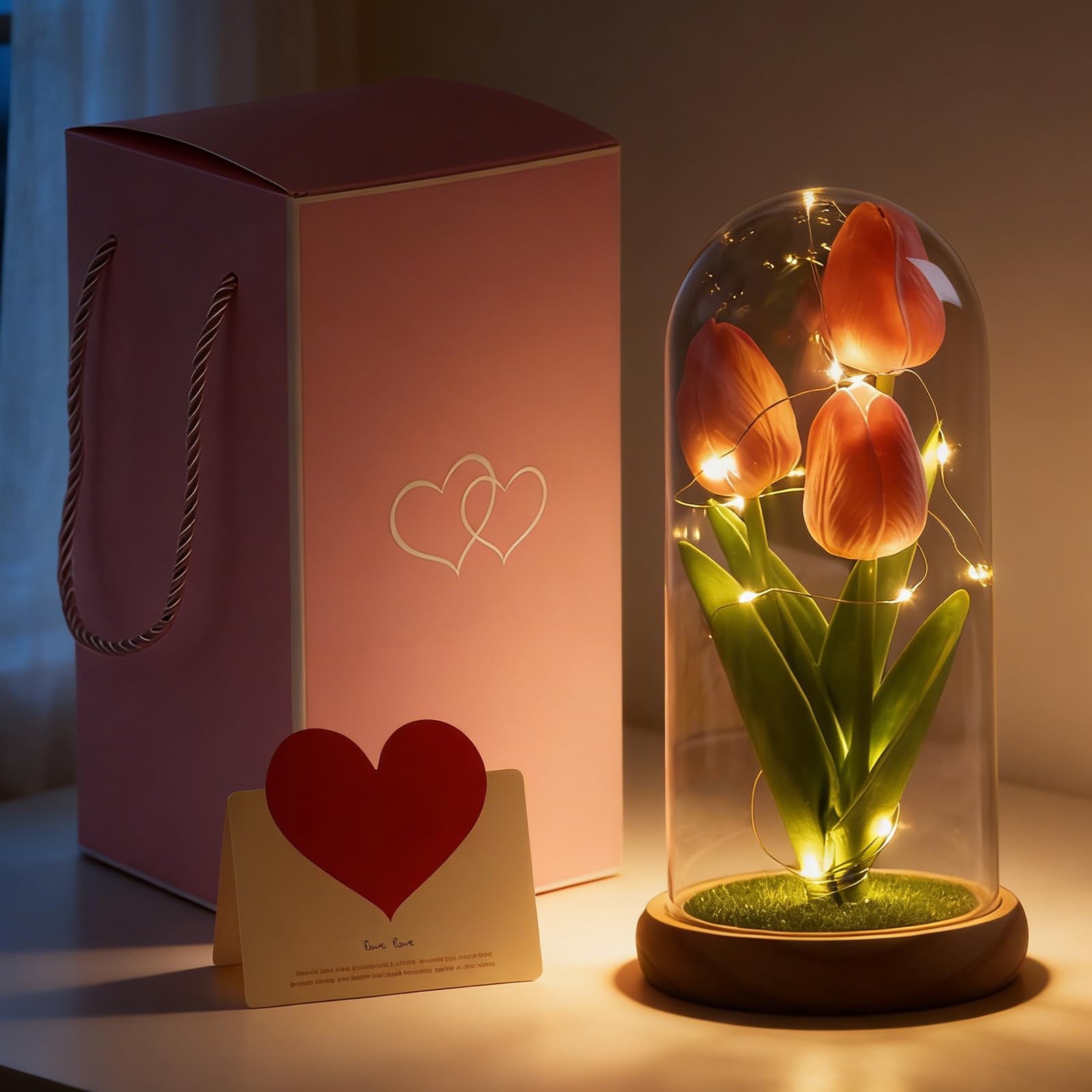 AWSOLAR Eternal Tulip Night Light, Pink Tulip Lamp, Flower Lamp, Mother Gifts, Valentines Gifts for Women