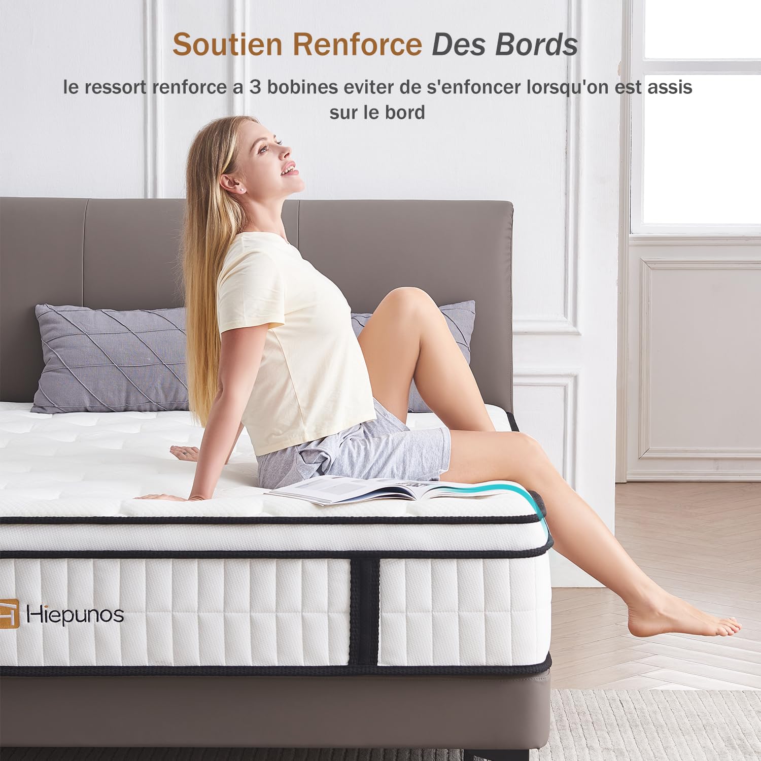 Hiepunos Matelas 140x190 cm, Épaisseur 26cm, Hybride Matelas en Mousse à mémoire de Forme à Ressorts ensachés Indépendants, 7 Zones de Confort, H3 H4 Moyenne Ferme, Durable, Soutien Parfait