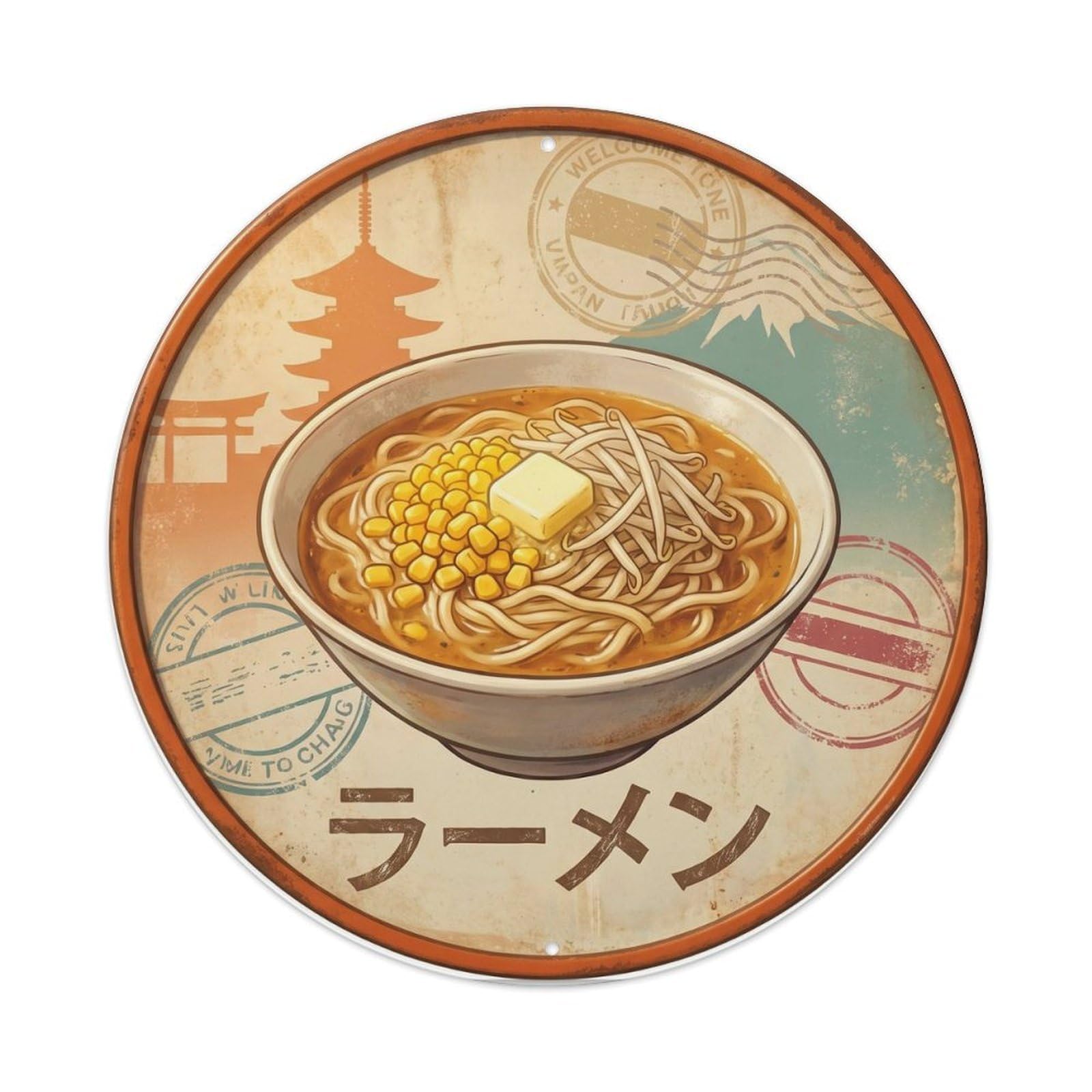 Cxhjca 8X8inch(20X20cm) Ramen Japanese Noodles Vintage Travel Kitchen Cuisine Metal Tin Sign