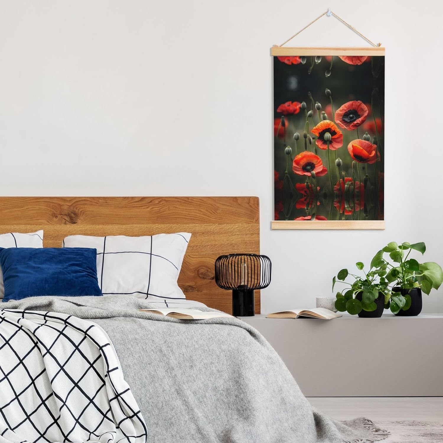 Poppy Flowers Print Poster Hanger,Hanging Poster, Poster Frame,Wood Poster Hanger, For Wall Hanging