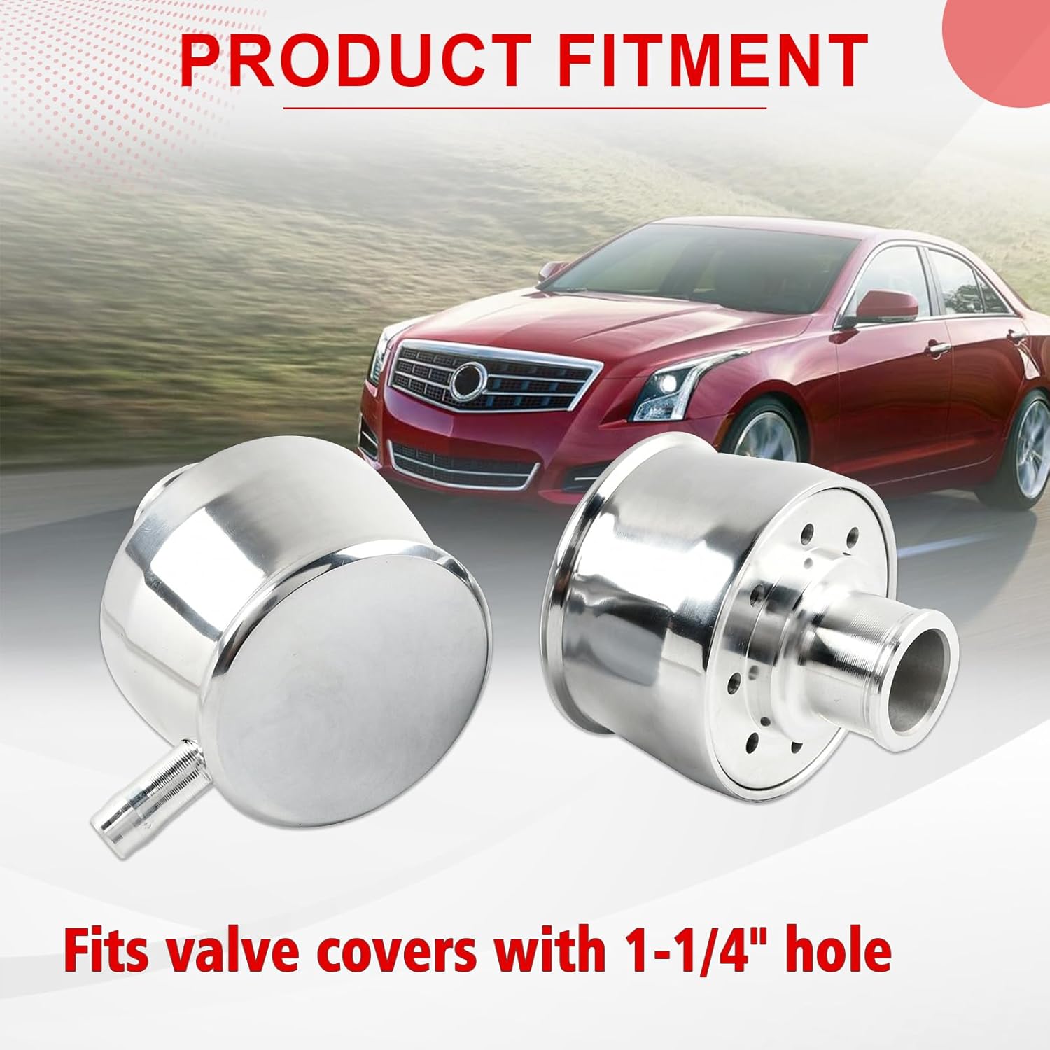 Silver Aluminum Smooth Valve Cover & Breather Combo with 2 Grommets Compatible with SBC BBC SBF For 1-1/4" Hole-2PC