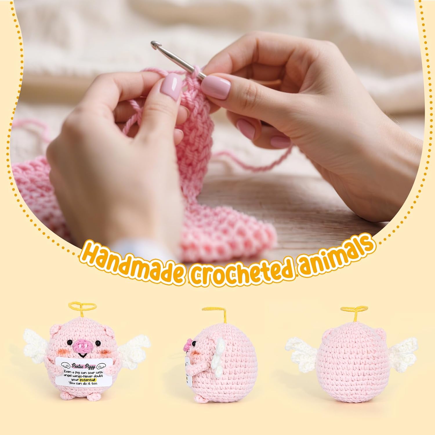 Crochet Animals Piggy,Emotional Support Piggy Positive Inspirational,Positive Birthday Gifts for Women Men Friends Family Yourself,car Decor,Desk Ornament,Living Room Ornament - Image 4