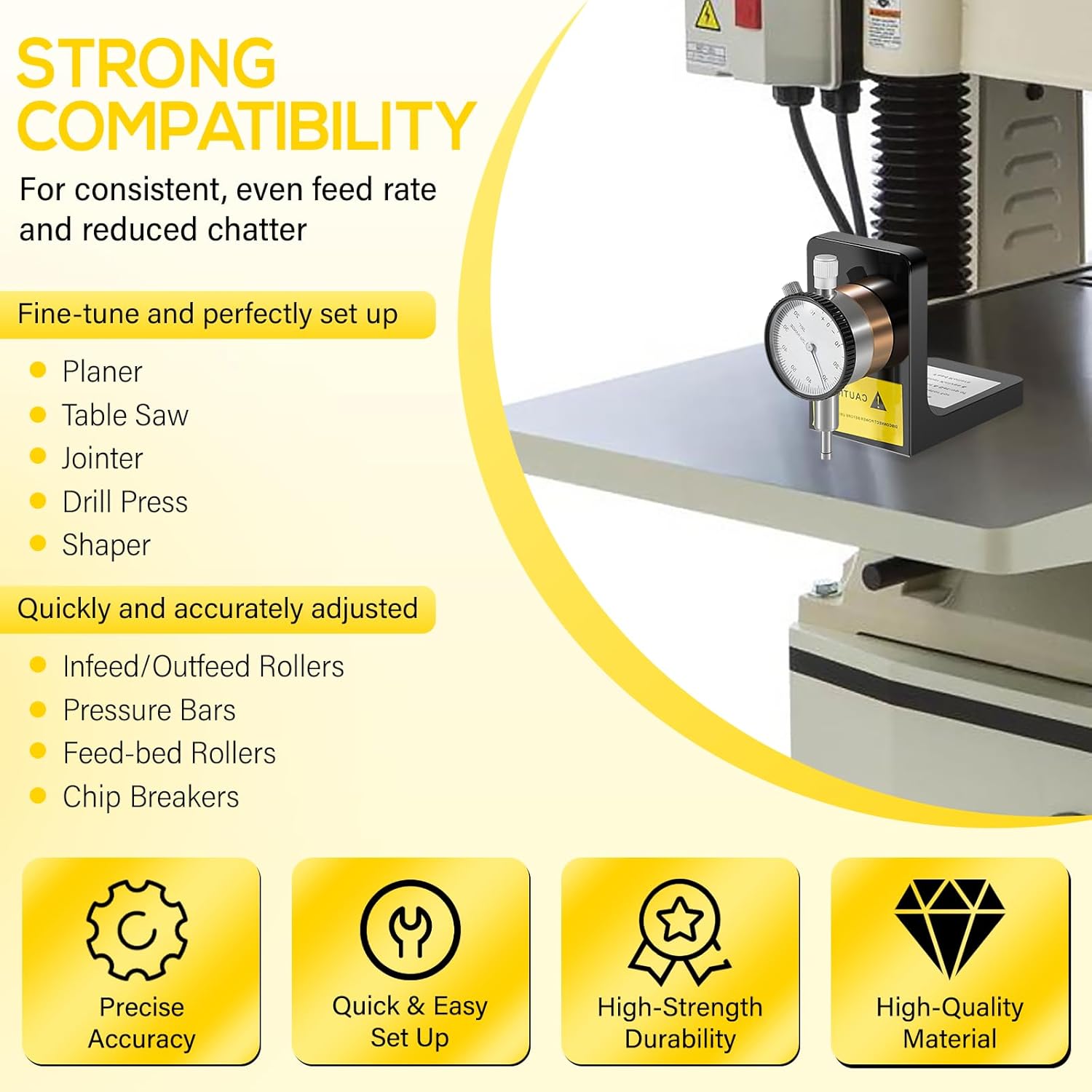 W1218A Dial Indicator Rotates 360 Degree Durable Powerful Magnetic Base for Planers Woodworking Machinery Within ±.001-Inch
