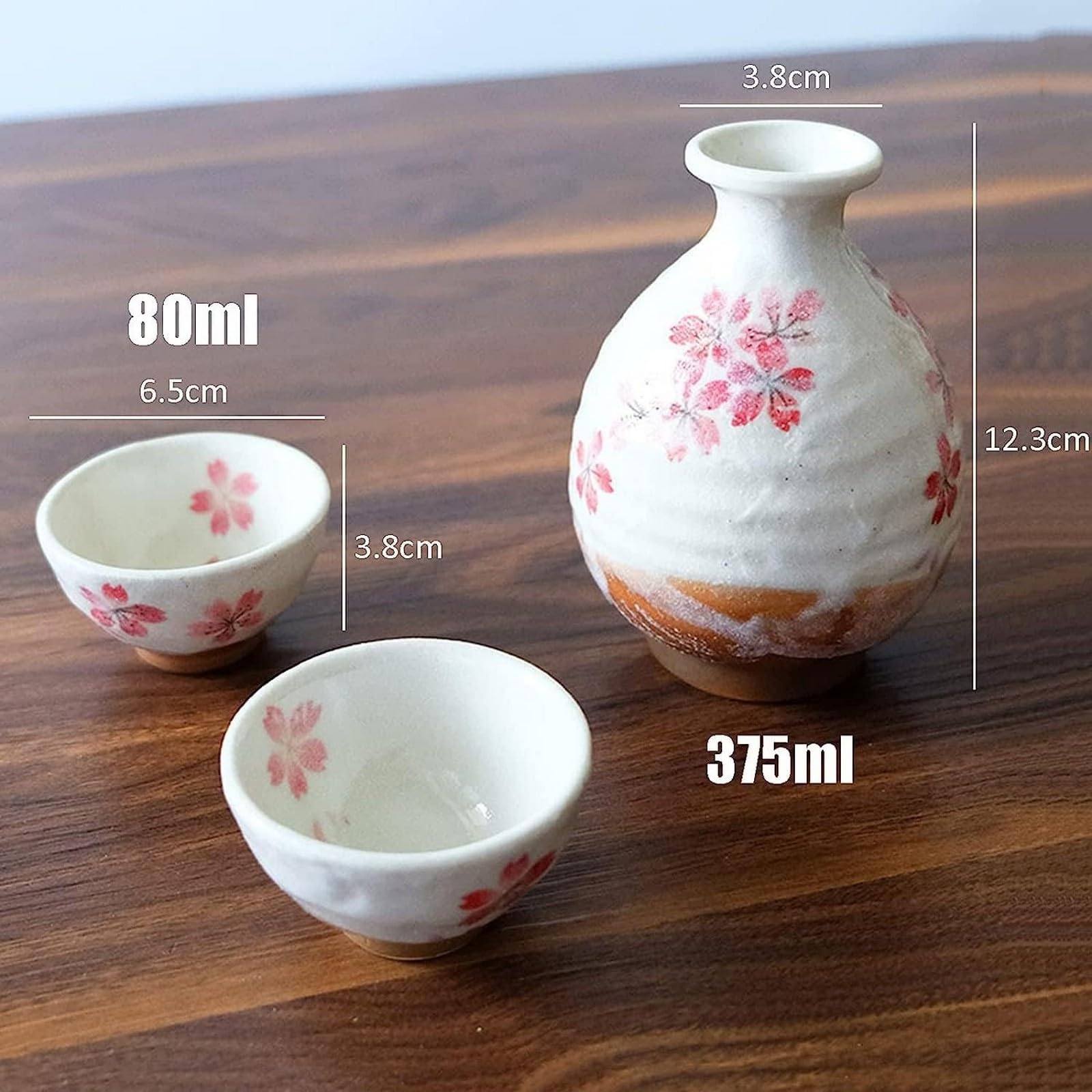 Service à saké en céramique, Tasse à vin Traditionnelle en céramique Faite à la Main, Fleurs de Cerisier peintes à la Main, Porcelaine Facile à Nettoyer (1)