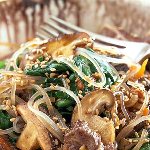 Vista 6 de SUNGIVEN Fideos de vidrio de batata, pasta de vermicelli coreana, sin grasa y sin gluten, 100% almidón de batata, sin aditivo, sin alumbre