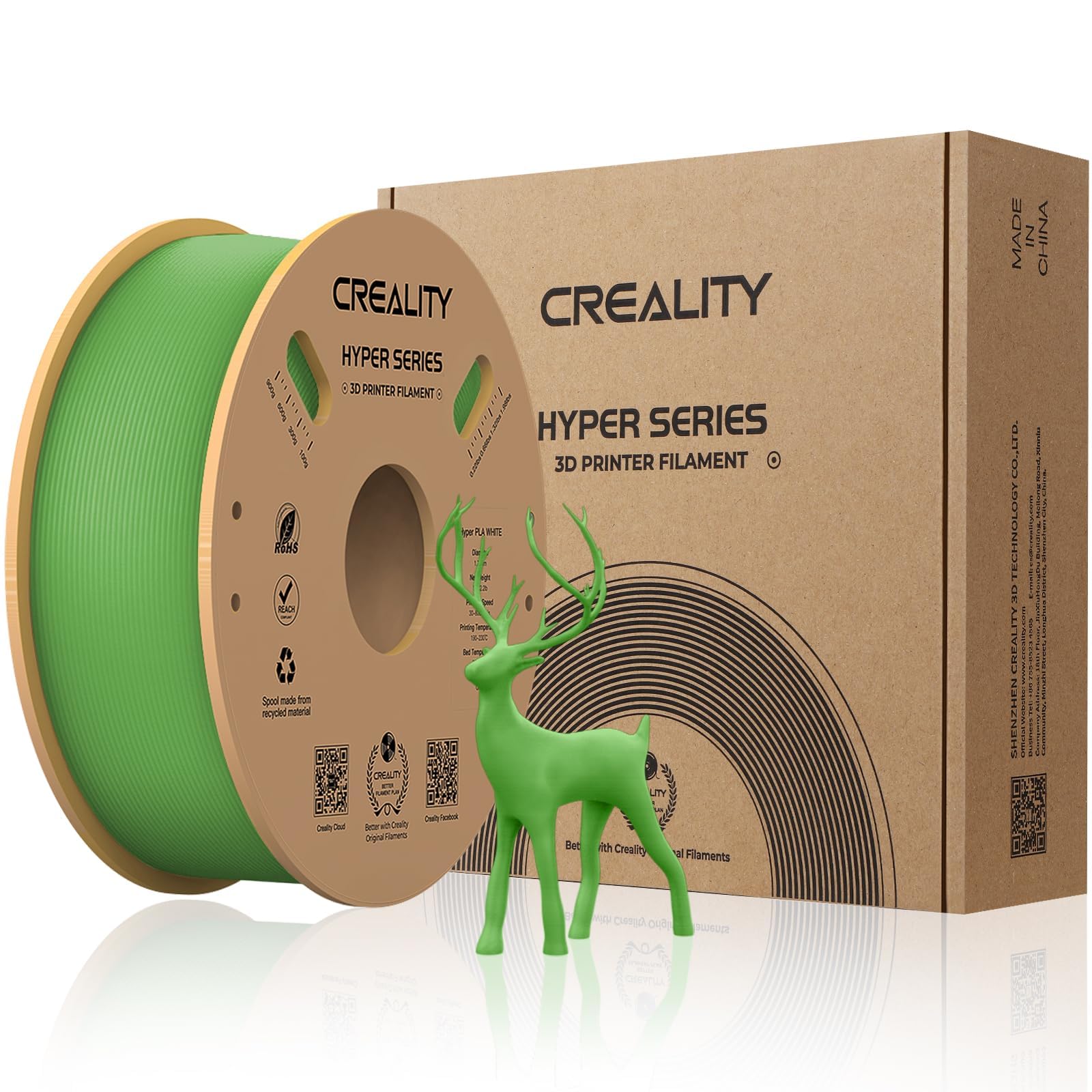 Creality Official Hyper PLA Filament Verde 1KG, Filamento per Stampanti 3D per la Stampa ad Alta Velocità, Durevole e Resistente, Liscio, Prestazioni a Sbalzo Precisione Dimensionale +/-0,03mm
