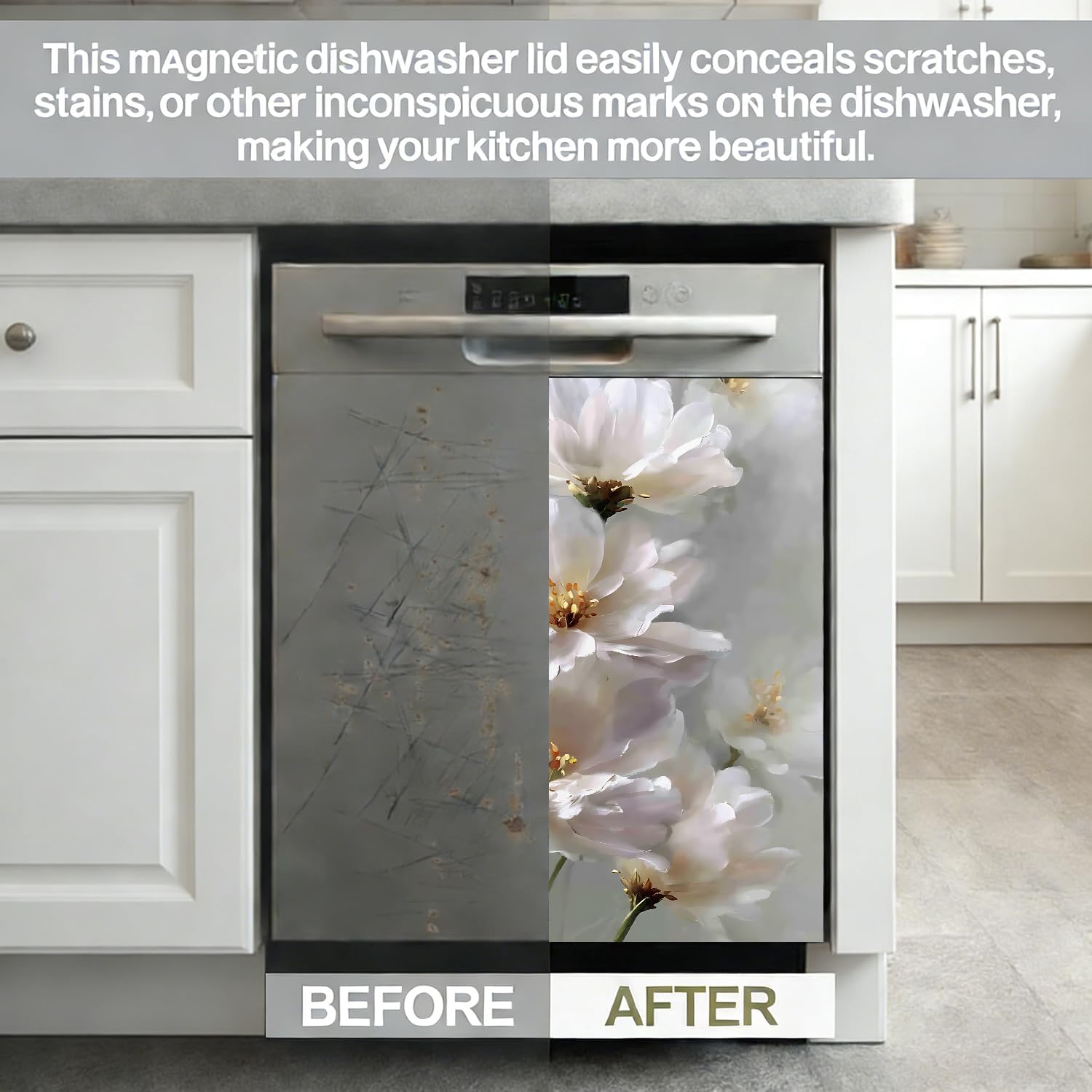Floral Dishwasher Cover Magnet, Interesting Patterns Dishwasher Magnets Decorative Cover Removable Easy-Clean Dishwasher Door Wrapfor 23×25.5 inches