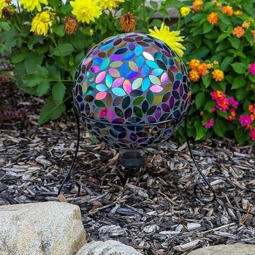 Miniatura 2 de Lily's Home Colorida bola de vidrio de mosaico, diseñada con un impresionante patrón de mosaico holográfico de pétalos para traer color a cualquier