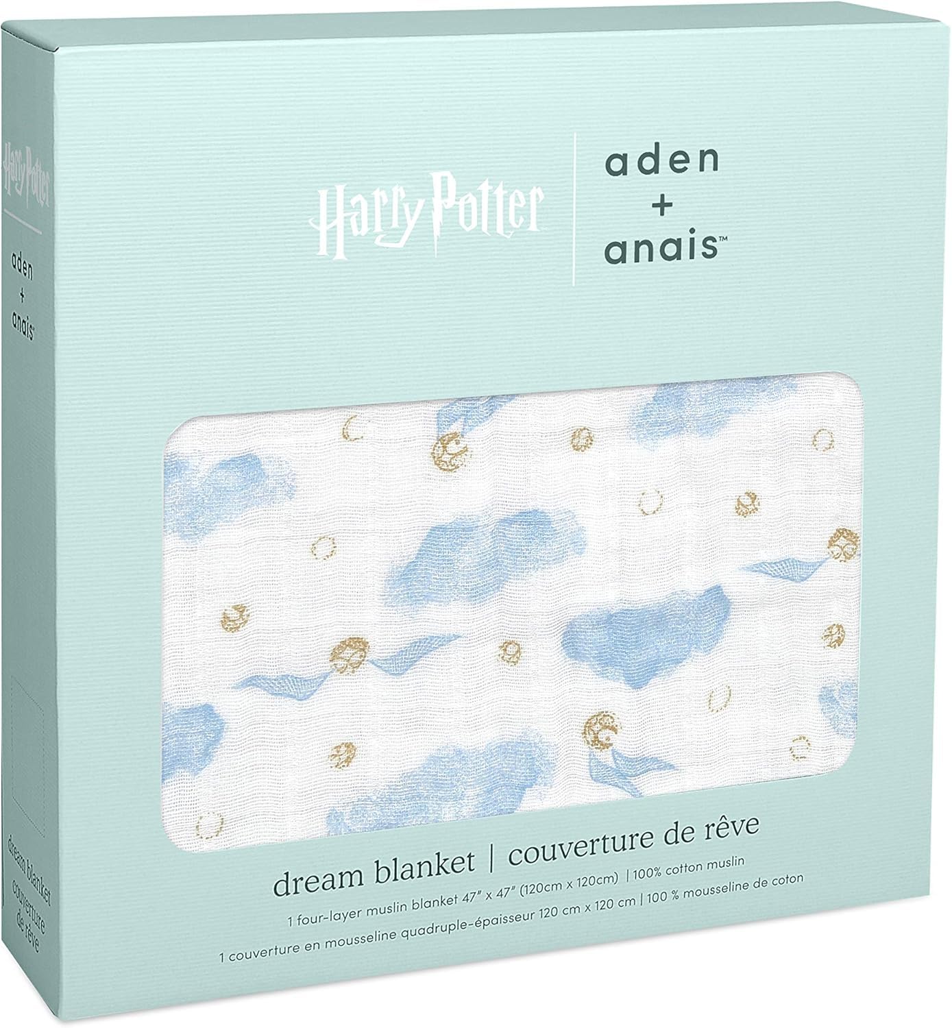 aden + anais - Couverture Bébé 100% Coton - Harry Potter - Couverture pour Nouveau-Né en Mousseline de Coton Douce - Qualité Premium - pour Fille et Garçon dès la Naissance - Multicolore, 120x120 cm