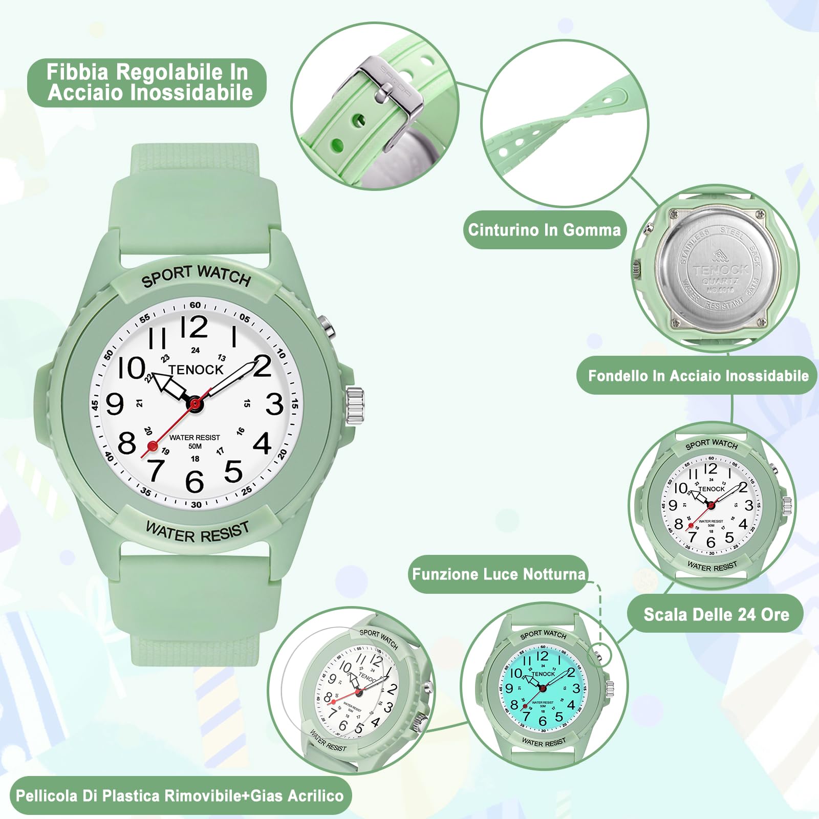 Orologio Da Polso Sportivo Da Donna Analogico Al Quarzo 50 M Impermeabile Con Luce Notturna Per Abbinamenti Casual O Attività Sportive