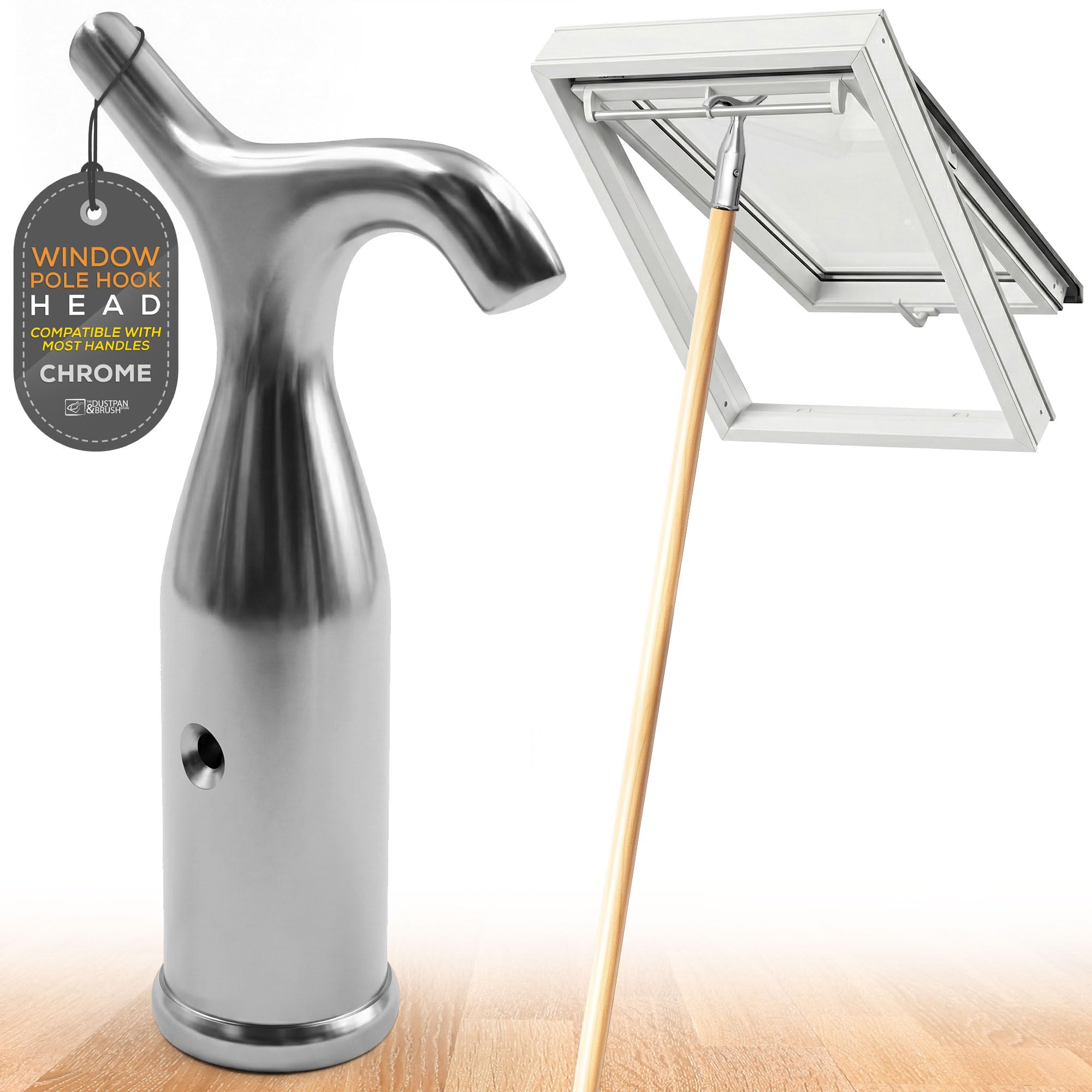 Tdbs The Dustpan And Brush Store Chrome Window Pole Hook (Head Only) Compatible With Telescopic Pole – Suitable For Loft Hatches, Blinds, Attic Ladders, Velux, And Other Skylight Windows (Chrome)