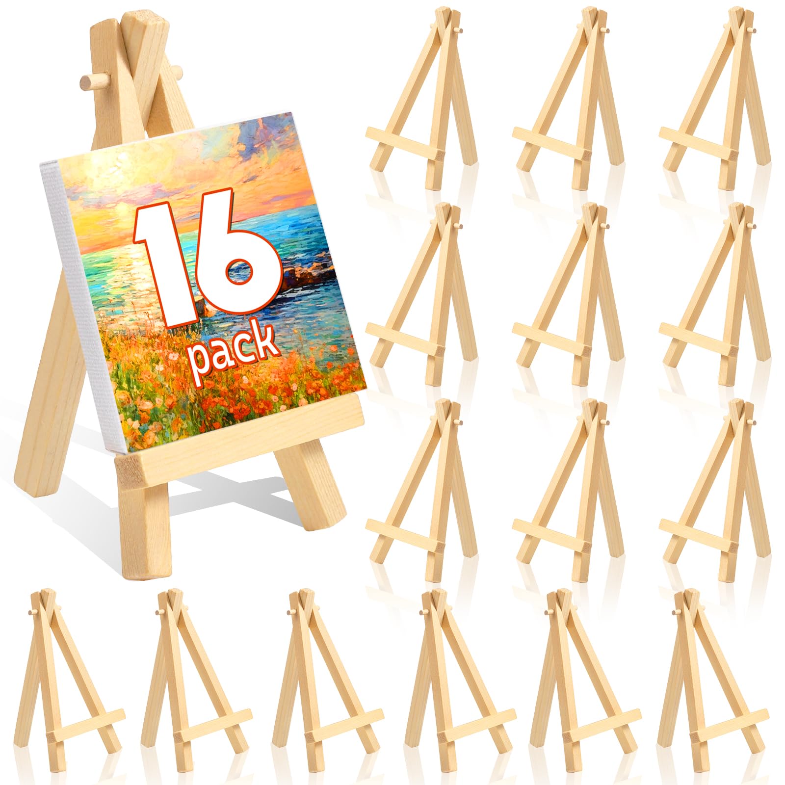 Photo 1 of 16 Pcs 5 Inch Mini Wood Display Easel, A-Shaped Small Wood Easel for Displaying Small Canvases, DIY Crafts, Photos, Gift, Home Decoration