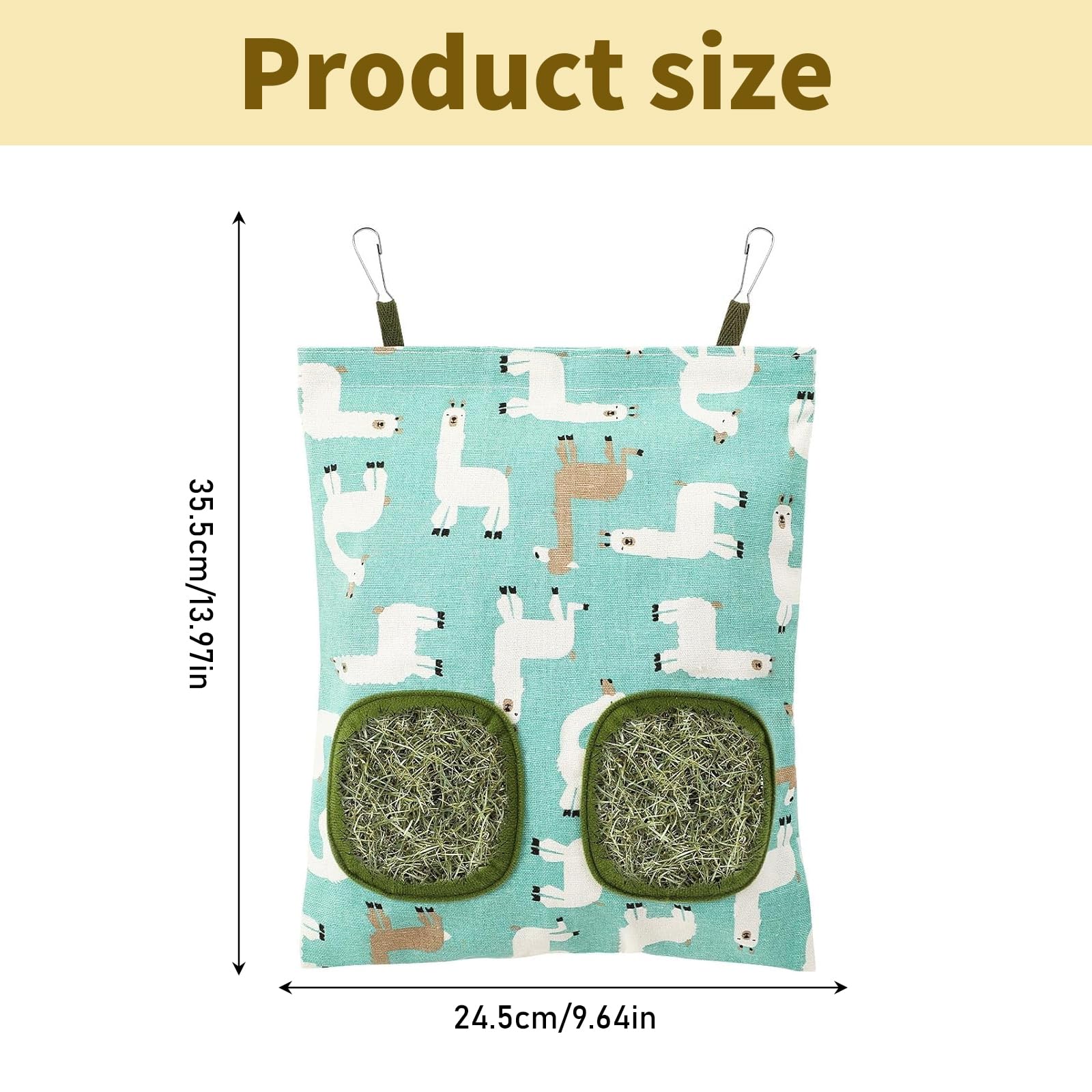 Sac à Foin Lapin Ratelier Suspendu Coton Lin 35.5x24.5 cm avec 2 Trous pour Cochon d'Inde Chinchilla Hamster