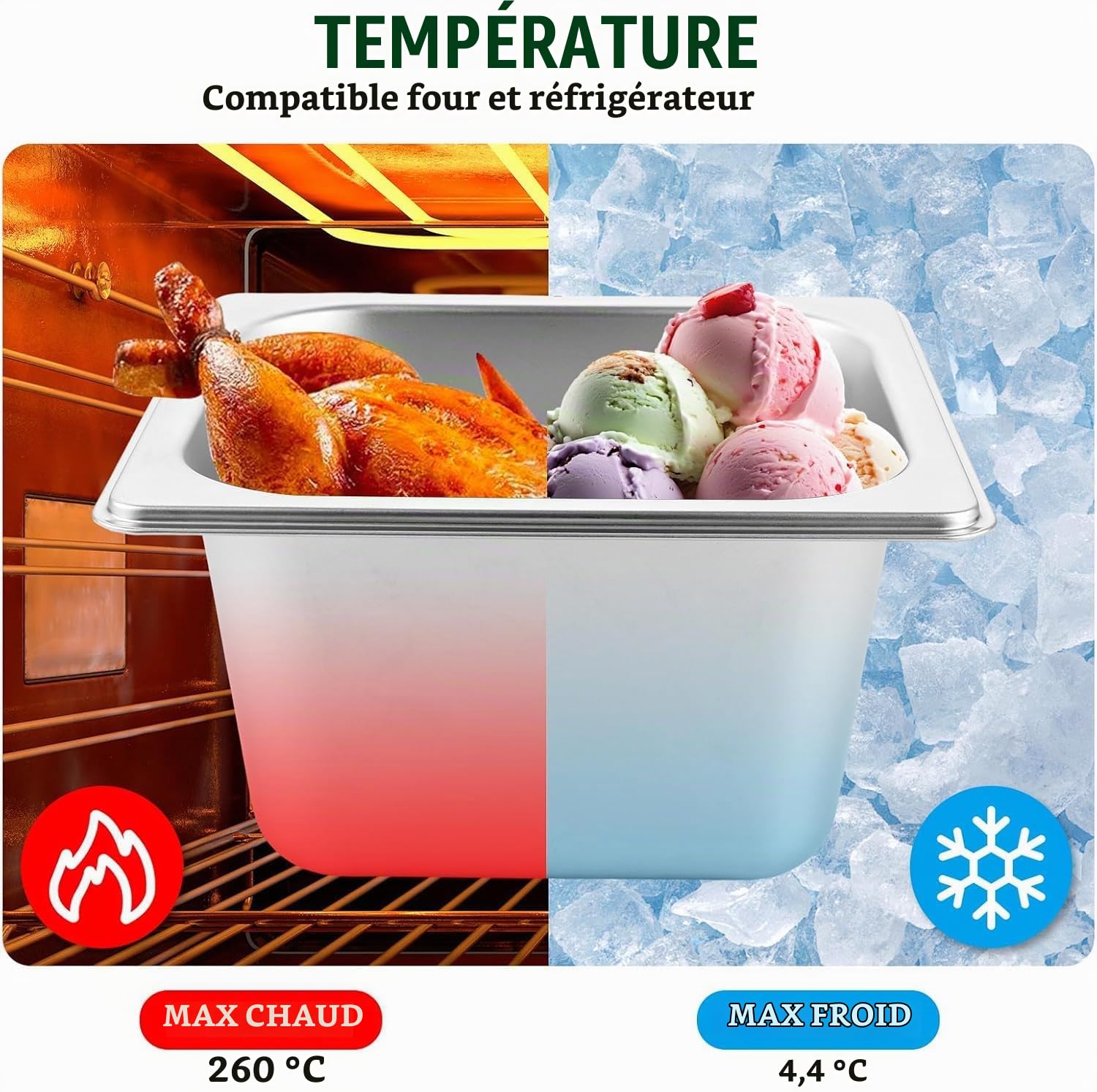 Lot de 4 Plat Inox avec Couvercle, GN 1/6 Bac avec Couvercle, 17,5 x 16,2 x 10 cm Bac Alimentaire Inox pour des Fours à Convection, des Chafing Dishes, des Réfrigérateurs