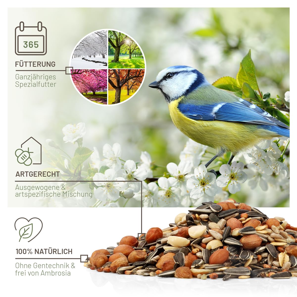 wildtier liebe Futtertraum I Vogelfutter Wildvögel Ganzjährig 5kg I Premium Streufutter artgerecht & hochwertig I Wildvogelfutter, Streufutter, Ganzjahresfutter für Vögel