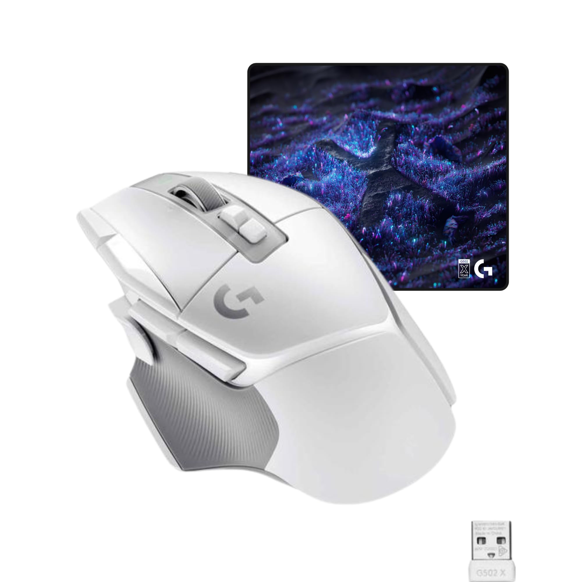 Logitech G502 X Lighstspeed Wireless Gaming Mouse + 10th Anniversary Mousepad Bundle - White