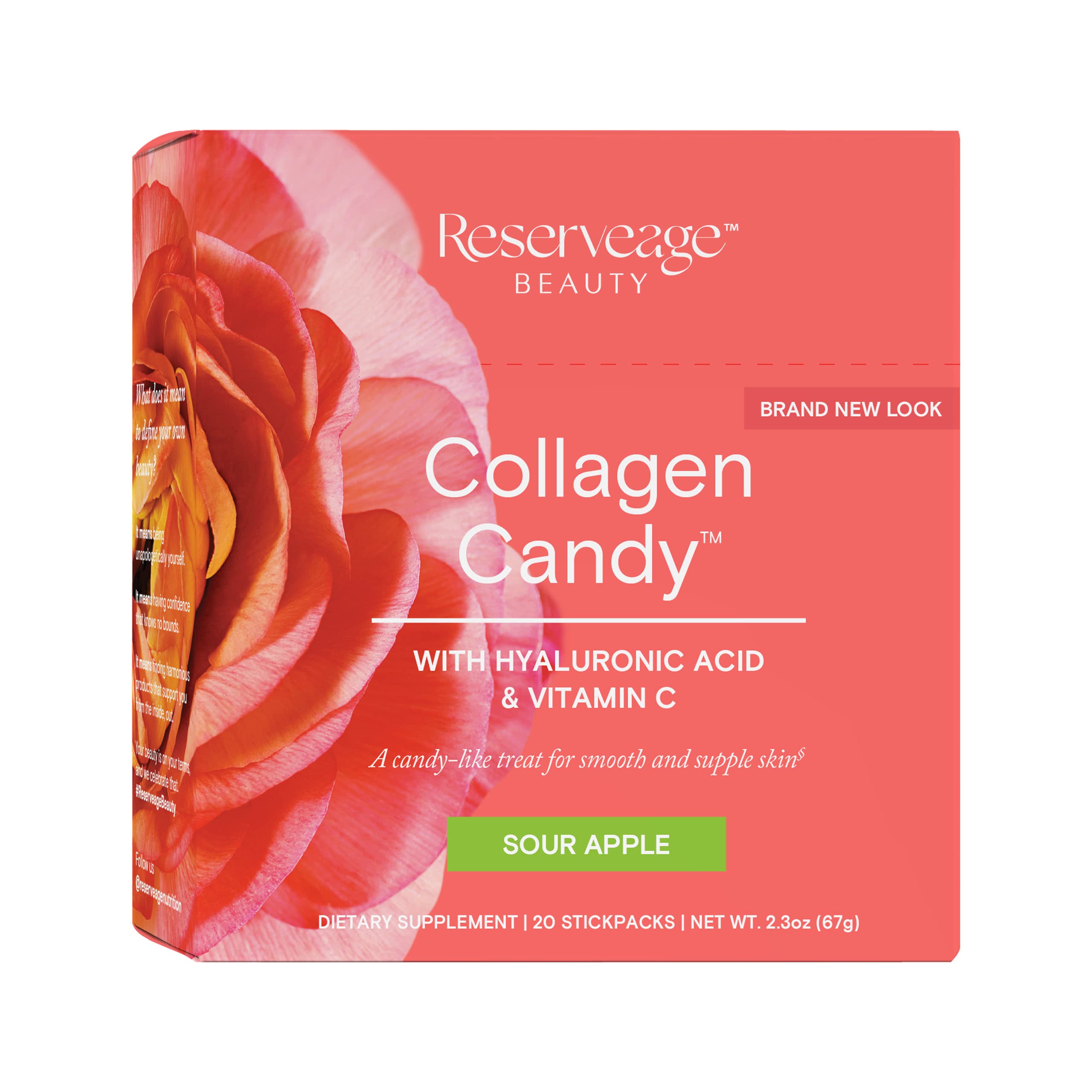 Reserveage Collagen Candy, Sour Apple, 2.3 oz (20 Stick Packs)