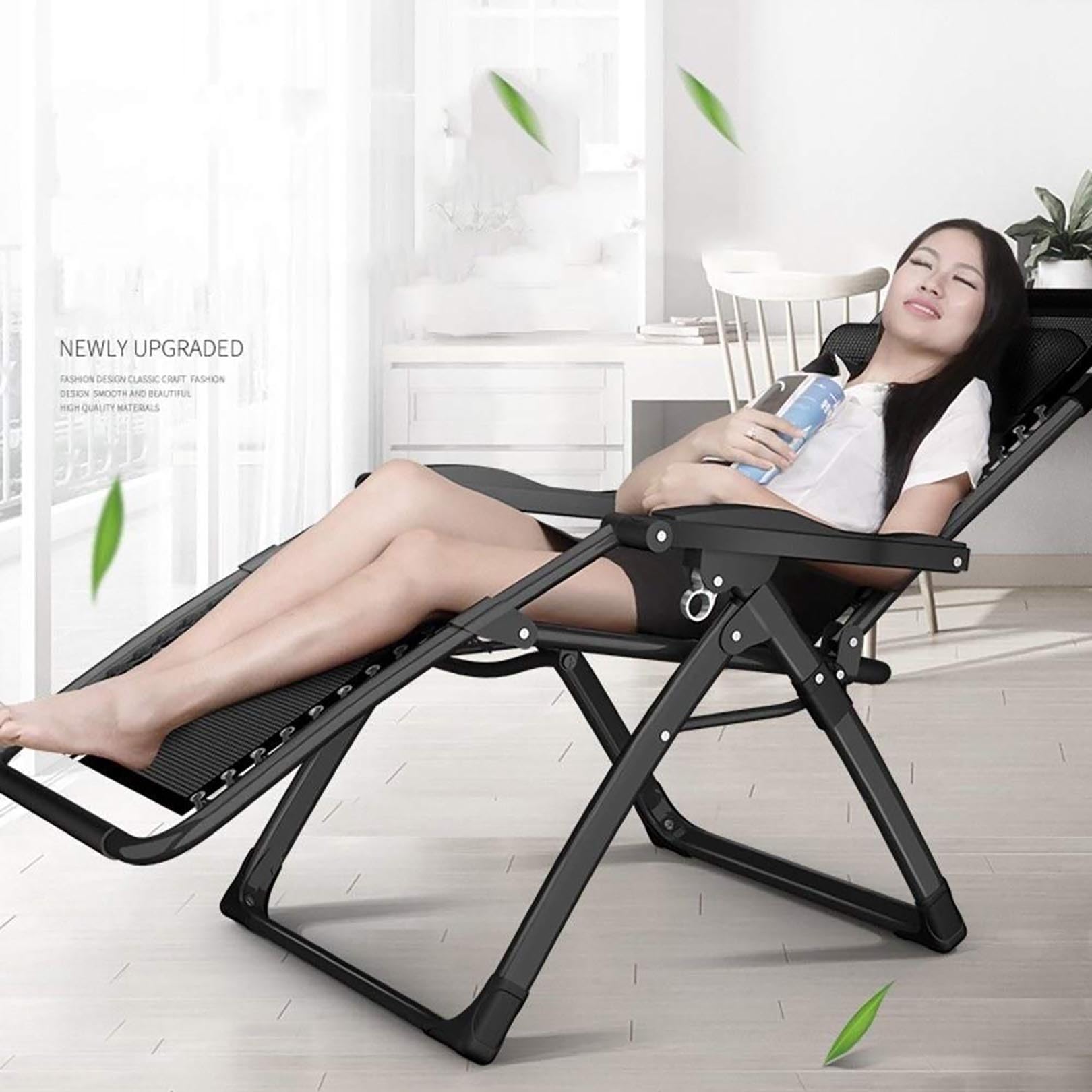 Outdoor Zero Gravity Stoelen Zon Patio Ligstoel Fauteuil for Strand Tuin Camping Opvouwbare Lounge Stoel Ondersteuning 200kg (Color : Black