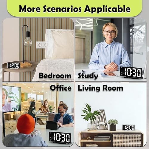 Miniatura 9 de Reloj despertador digital LED para dormitorio, relojes enchufables con doble alarma, repetición y temperatura, impermeable, 3 niveles de brillo,