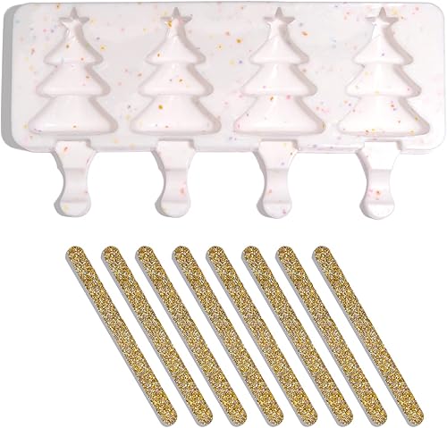Fancy Sprinkles Mariah Tree - Molde para tartas, 4 cavidades de silicona reutilizable, para hornear y decoración de postres, incluye 8 varillas