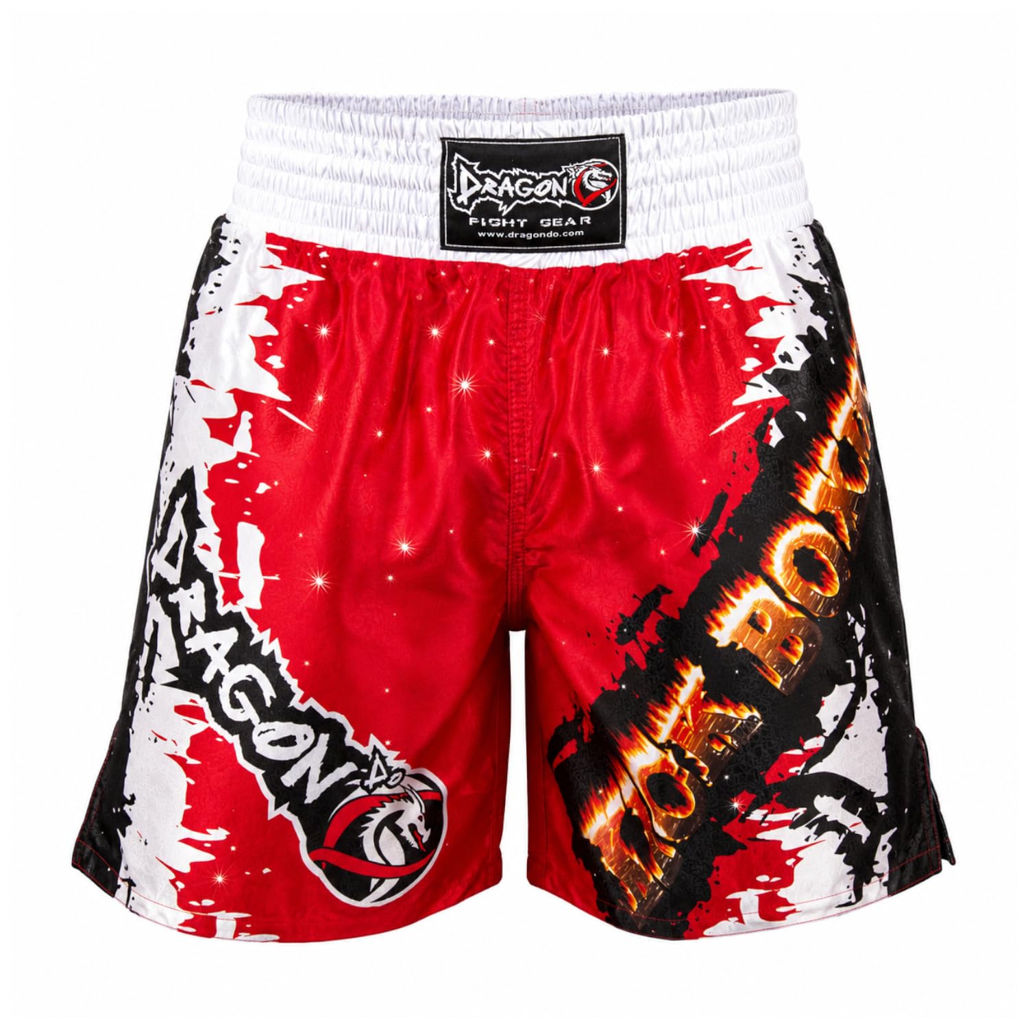 Dragon Do Kickbox Hose Rot Satin Kickboxen Shorts für Herren Kampfsport Hose mit Seitenschlitzen für Muay Thai MMA